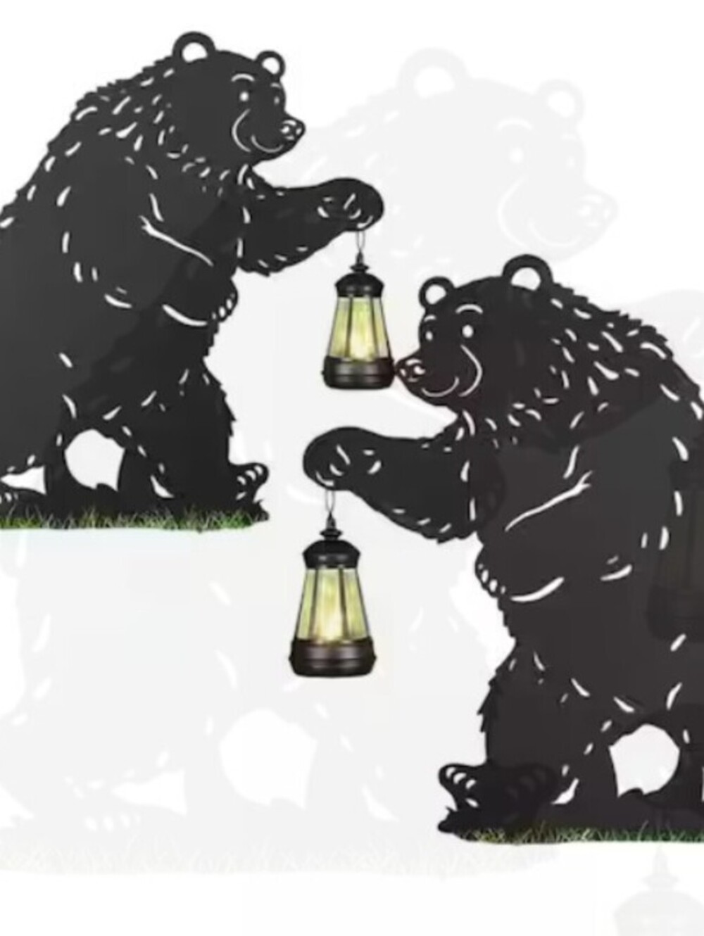 2Pack Bear Solar Outdoor Garden Lights Metal Stakes Lantern Lawn Decor